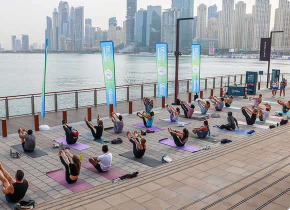 Students training at an outdoor fitness session in Dubai